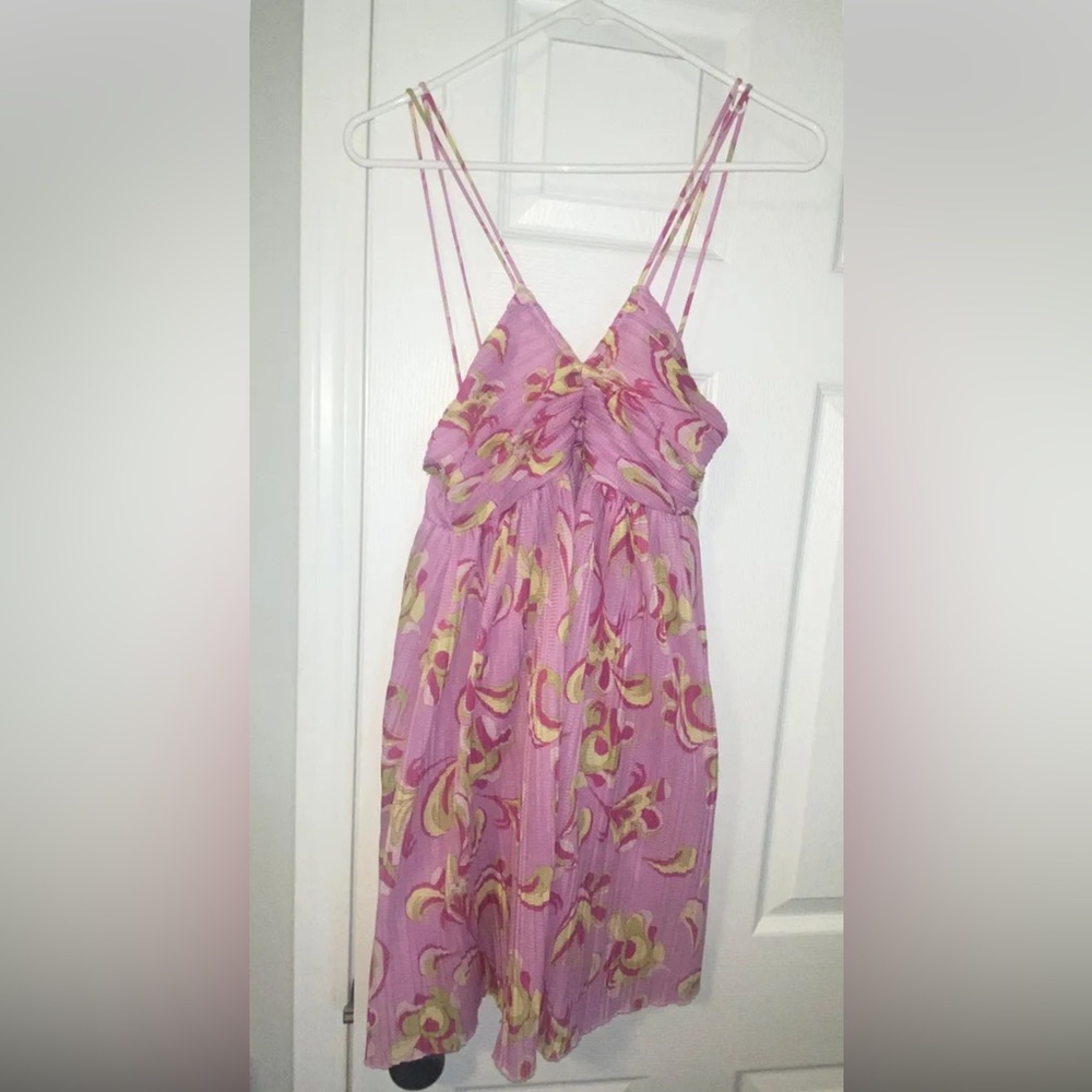 Zara pink, yellow, green spaghetti strap paisley print dress